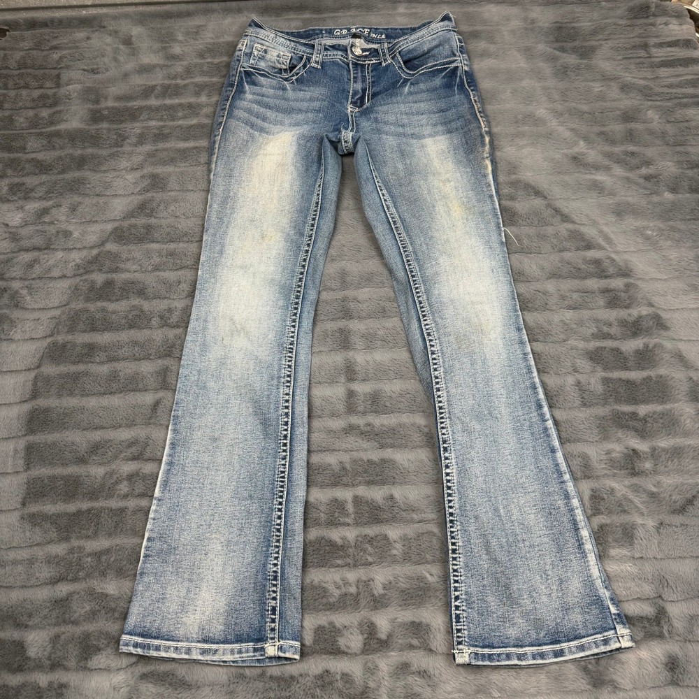 Grace in LA Womens Bootcut Jeans Size 26 Medium Wash Embroidered Sequin Pockets